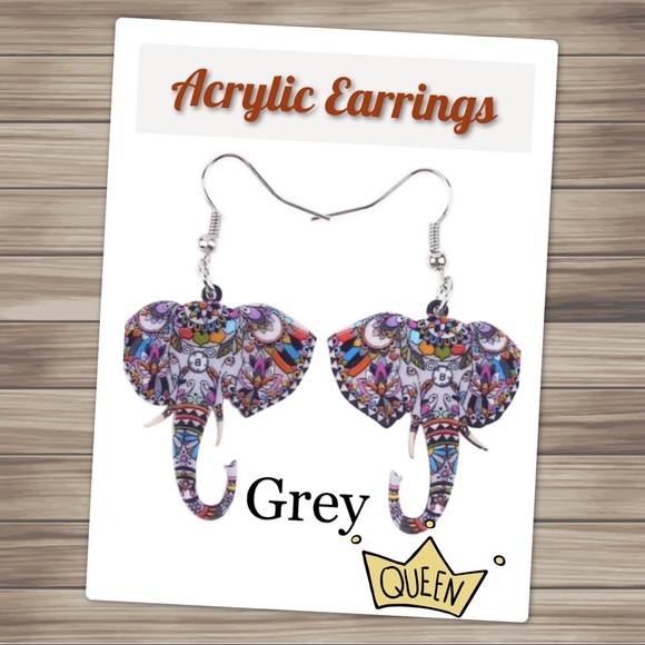 Elephant Acrylic Earrings - Picture 2 of 4